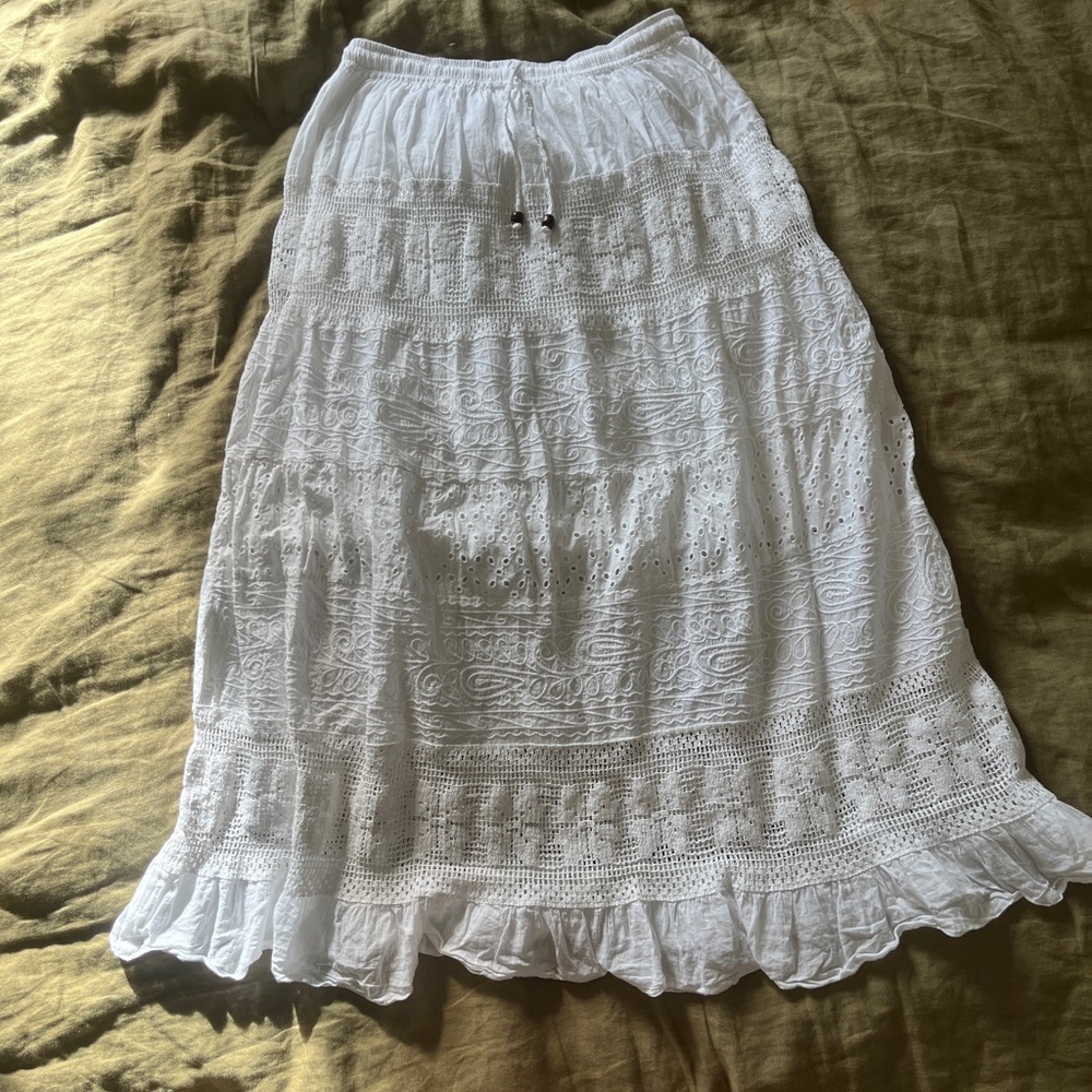 Boho White Maxi Skirt - Picture 4 of 6